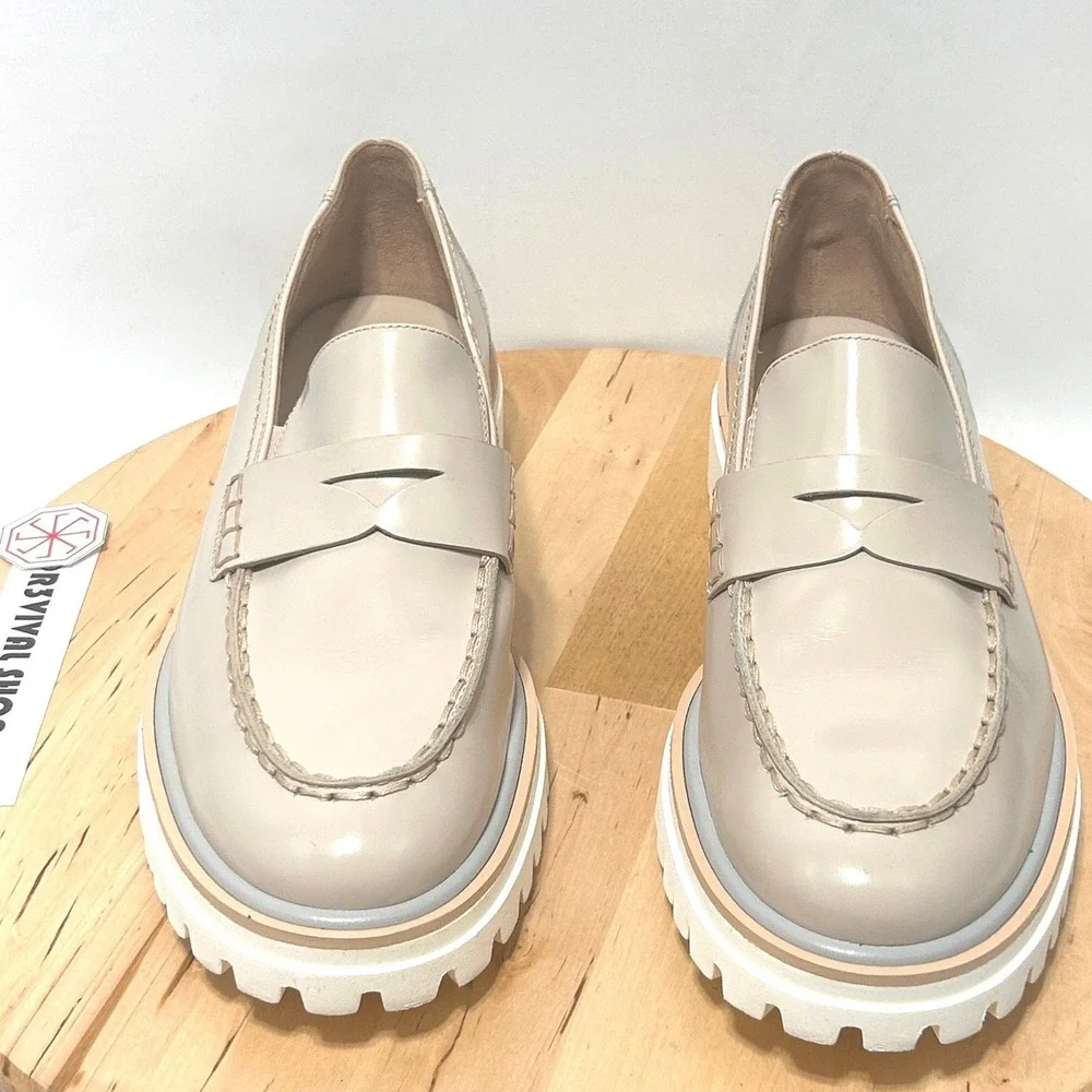 Paul Green Lillian Penny Leather Biscuit Brushed Almond Toe Loafers - Size 7.5